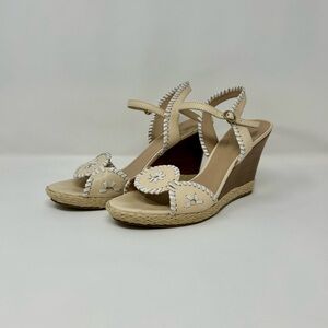 Jack Rogers Wedge Sandals Women 8.5 Cream White Coastal Classic